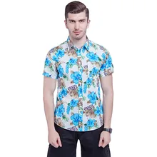 Летняя повседневная мужская рубашка с принтом, мужские рубашки с коротким рукавом, Мужская гавайская рубашка, приталенная рубашка Camisa Masculina