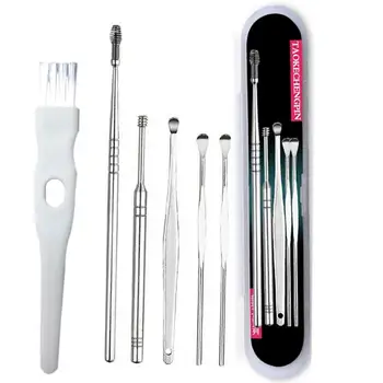 

6Pcs/Set Stainless Steel Ear Pick Earpick Ear Wax Curette Remover Ear Cleaner Spoon Spiral Ear Clean Tool Beauty Tool Kit