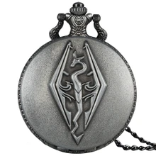 The Elder Scrolls V тема Ретро Бронзовый 3D дракон дизайн кварцевые карманные часы ожерелье цепь Skyrim кулон подарки для мальчиков девочек