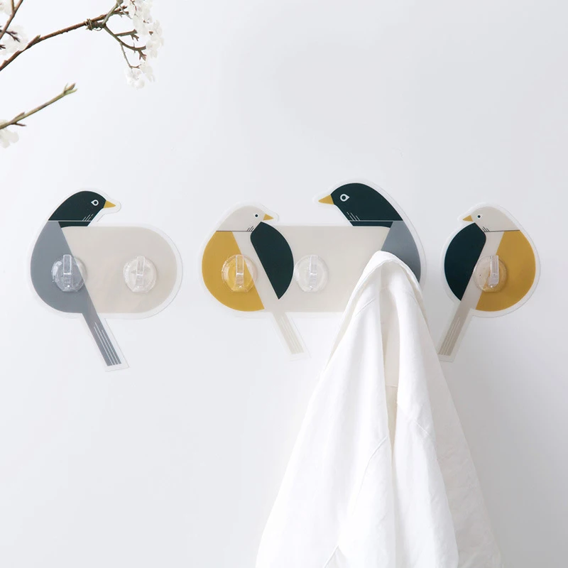 

Creative 1PC PVC Wall Sticky Hook Strong Mucilage Glue Save Space Wall Decoration Free punching One Two Three Hooks Bird Hook