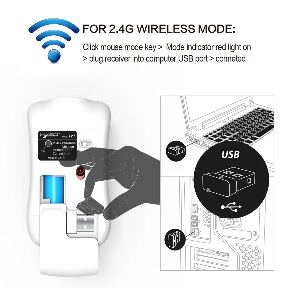 HXSJ T27 2.4Ghz Gaming mouse Wireless Mouse Game MouseOffice Rechargeable Mice 1600 DPI 3DPI Optional for MacLaptop PC Computer