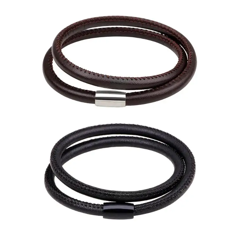

Unisex Chain Magnetic Buckle Leather Bracelet Vintage Braided Wristband
