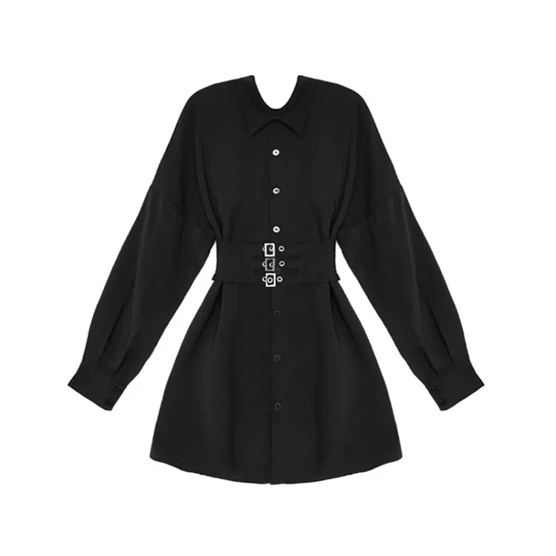 

Mini Shirt Dress Women Brand Harajuku Goth Solid Black Elegant Slim Young Girl Street Hipster Spring Preppy Style Short Dresses