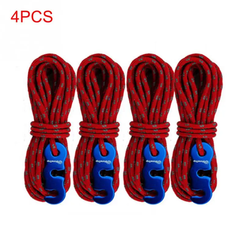 

4pcs 3mm Reflective With S-Ring Hooks Alloy Outdoor Camping Wind Rope with buckle for Tent