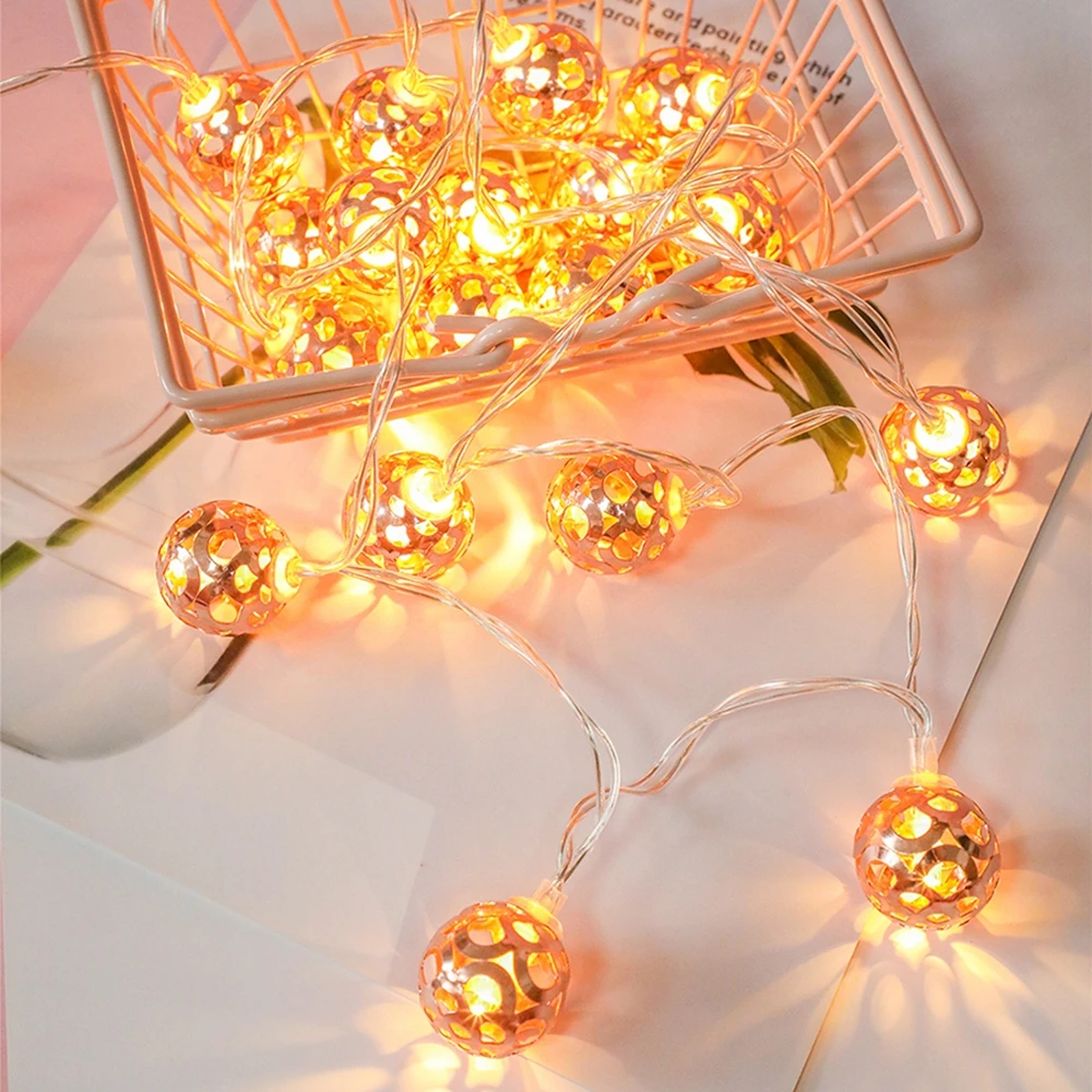 

150CM 300CM LED String Light Rose Gold Ball Shaped Battery Powered for Bedroom Living Room Cafe Bar Fairy Tale Christmas Decor