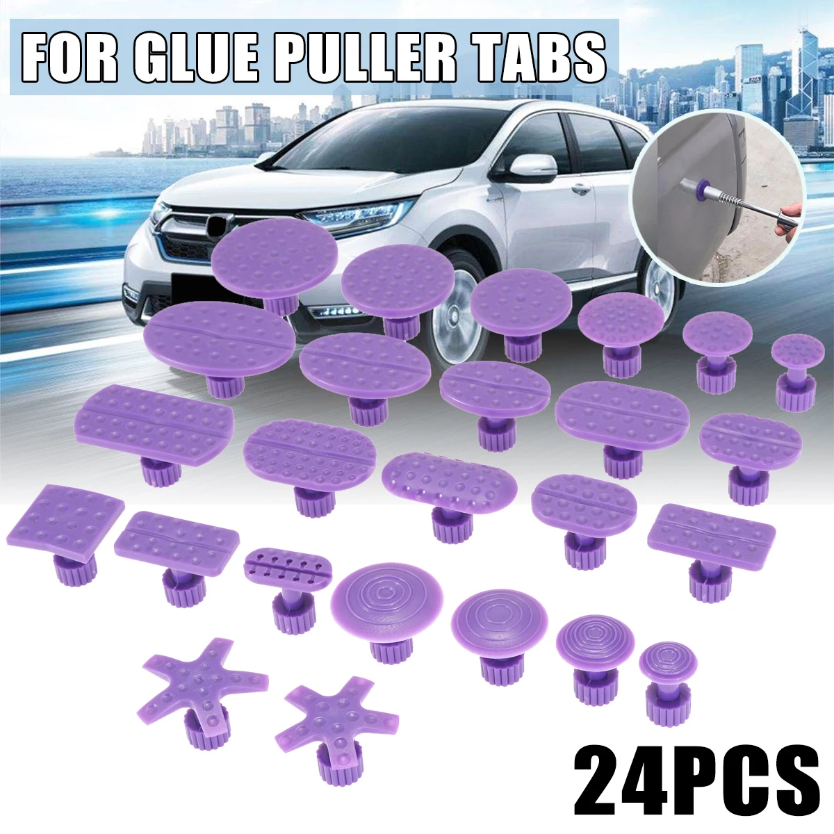 24Pcs Glue Puller Tabs Pad Car Body Paintless Dent Hail Repair Tool For BMW Audi Mazda Ford Peugeot Toyota