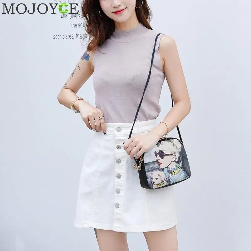 المرأة الكرتون طباعة حقائب كتف الإناث أزياء حقائب صغيرة رسول Crossbody حقيبة لطيف بسيط سستة حمل للفتيات 2018