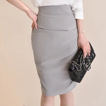 Женская Юбка До Колена, модная однотонная, с завышенной талией, для офиса, для леди, весна-осень