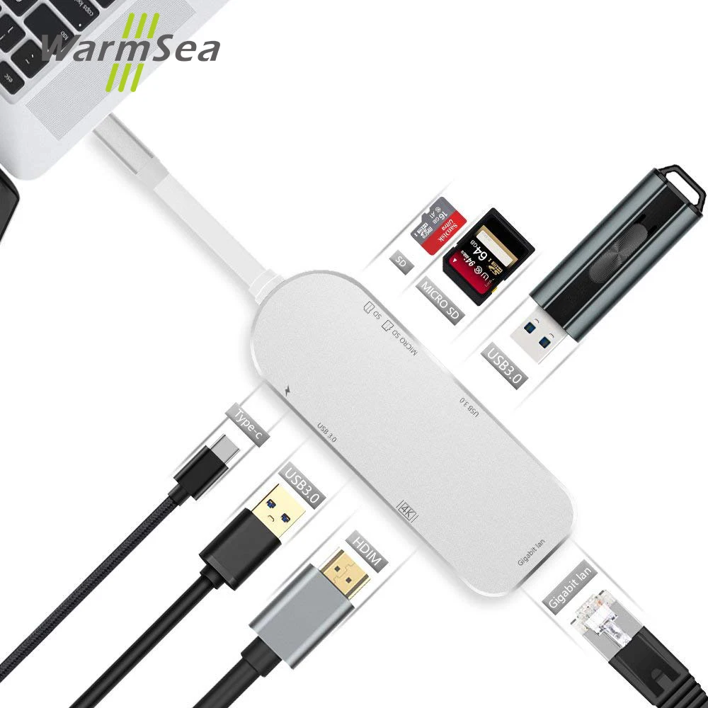 

USB Type C Hub Thunderbolt 3 Adapter USB 3.0 with 4K HDMI PD Power SD TF Card Reader USB Extension Docking For Macbook Pro