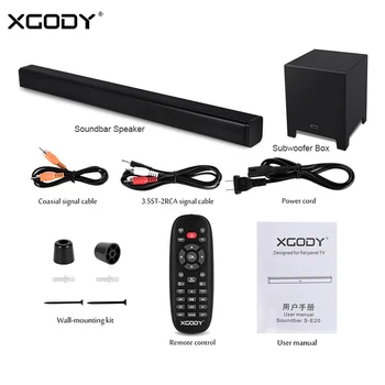 

XGODY S-E20 Soundbar Bluetooth Speaker Subwoofer 40W for TV Home Theater Bass Aux-In Coaxial HDMI Wireless Speakers Sound Bar