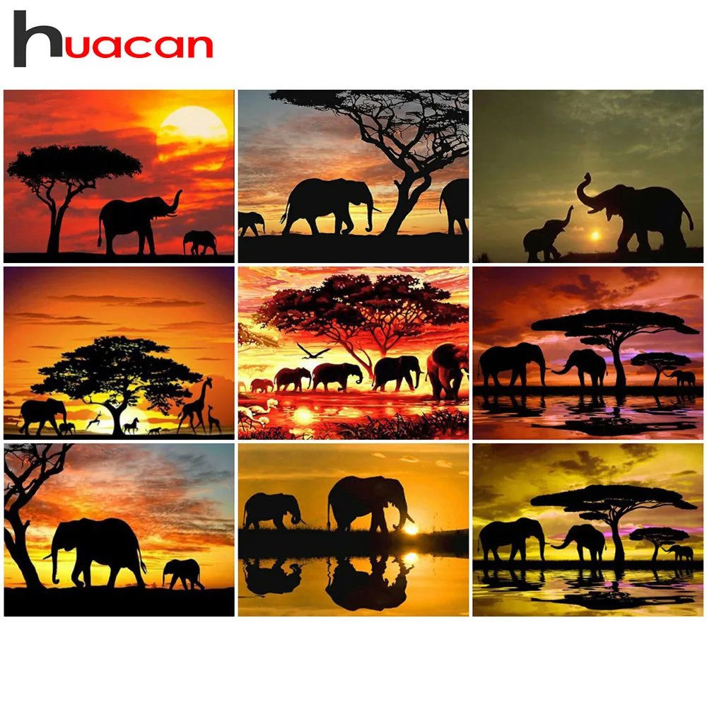 

Huacan Diamond Painting Full Square Diamond Embroidery Animal Elephant 5D DIY MosaicGift Rhinestone Home Decoration Gift