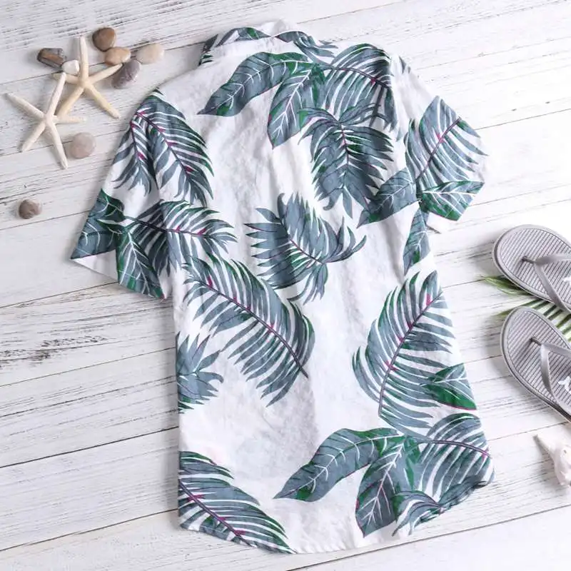 Рубашки для пляжа, тропическая рубашка с цветочным принтом, летние мужские топы, повседневные Гавайские рубашки с коротким рукавом, хлопковые рубашки с отворотом и пуговицами