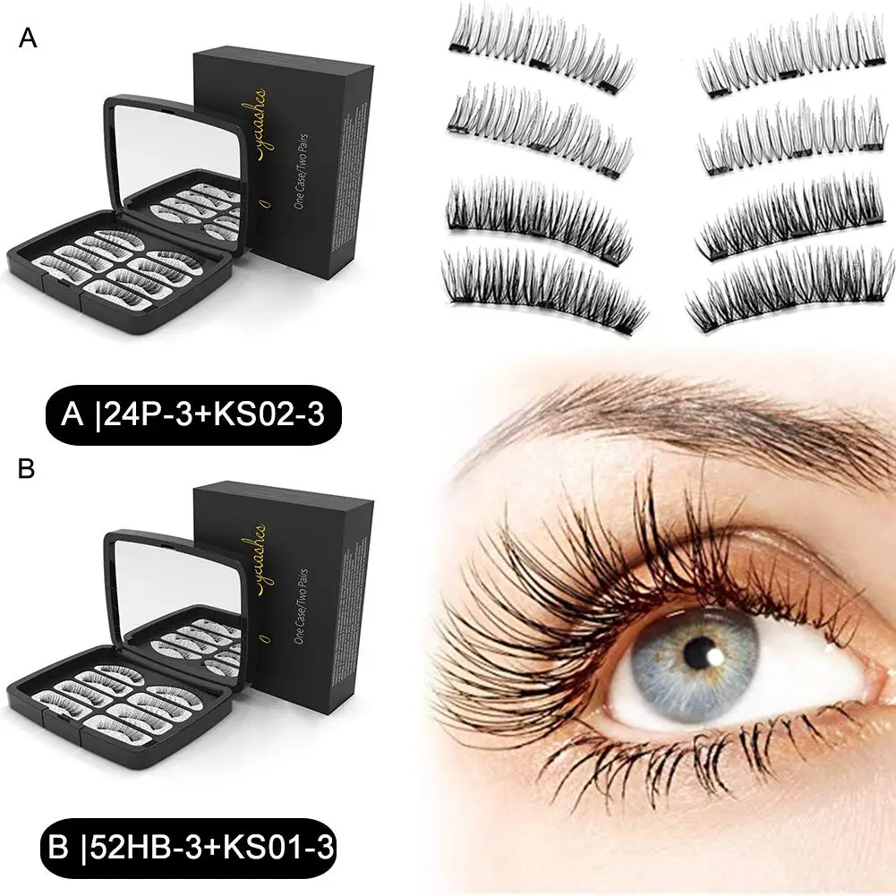 8pcs 3D Magnetic Eyelashes Mink Lash Full Strip Lashes False Eyelash With Tweezers Double Magnet Fake Lash