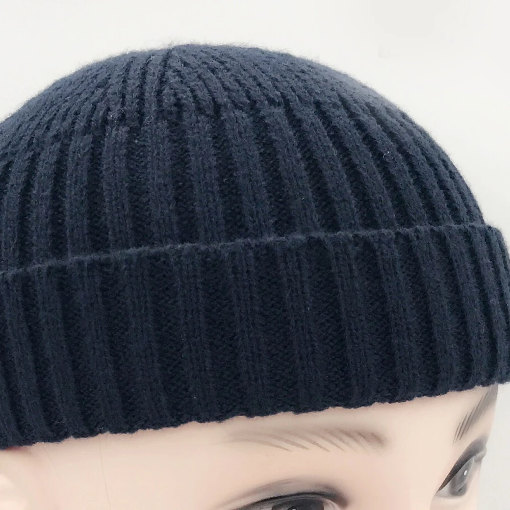 Vintage Fashion Men Knitted Hat Beanie Skull cap Sailor Cap Cuff Brimless Black Navy Grey Retro