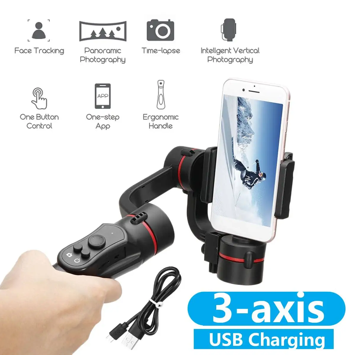 

3-Axis Handheld Gimbal Stabilizer 360 Degree Light Weight For Phone Action Camera Vlog Black Widely Compatibility 320x124x55mm