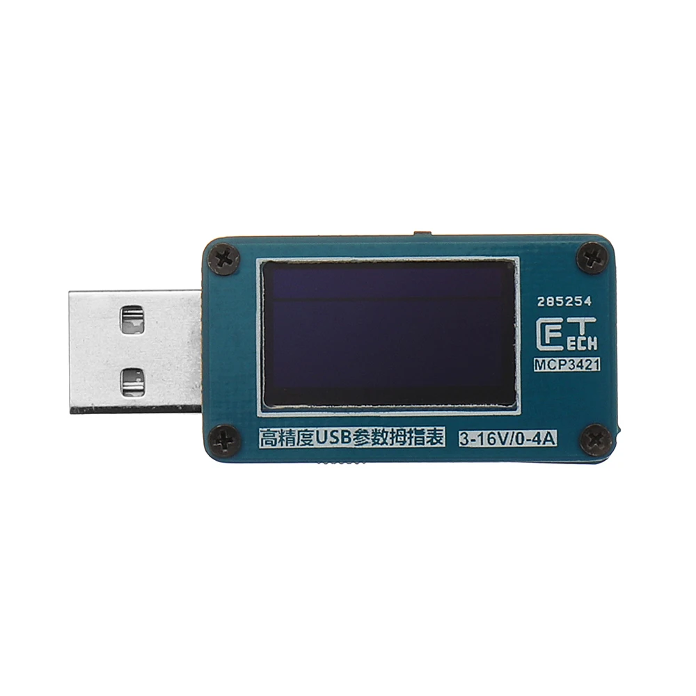 

1 PCS 0.96 OLED Display USB Voltmeter Ammeter Voltage Current Meter 3-16V 4A MCP3421 Double-sided Plug Tester
