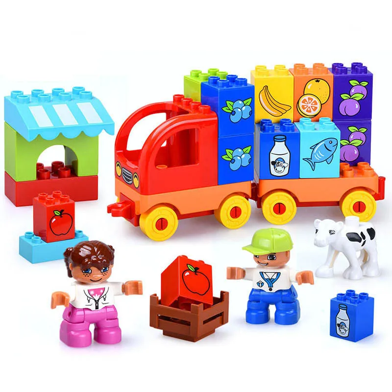 Large Size Building Blocks Figures Fruit Enlighten DIY Bricks Trucks Toys For Children Gift Compatible Legoed Duploe City Block
