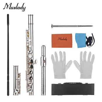 

Muslady Woodwind Instrument 16 Holes Closed Hole Flute C Key Concert Flutes Cupronickel Silver Plated with Cleaning Cloth