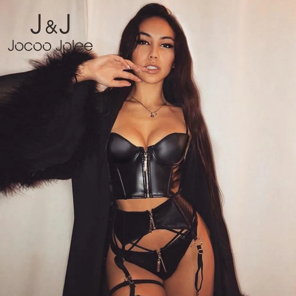 Jocoo Джоли 2019 для женщин тонкий укороченный топ черного цвета из искусственной