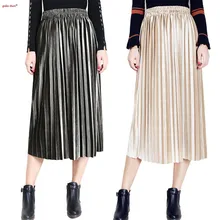 Женская Золотая Бархатная юбка осенне-зимняя женская одежда однотонная универсальная юбка с высокой талией, большая гофрированная кайма, юбки для женщин