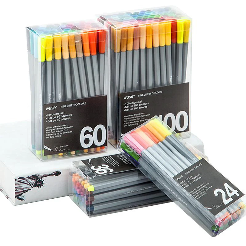 0.4mm Colorful Fineliner Marker Pen 24/36/60/100 Colors Superfine Water Based Assorted Ink Drawing Hook Fiber Art Stationery |
