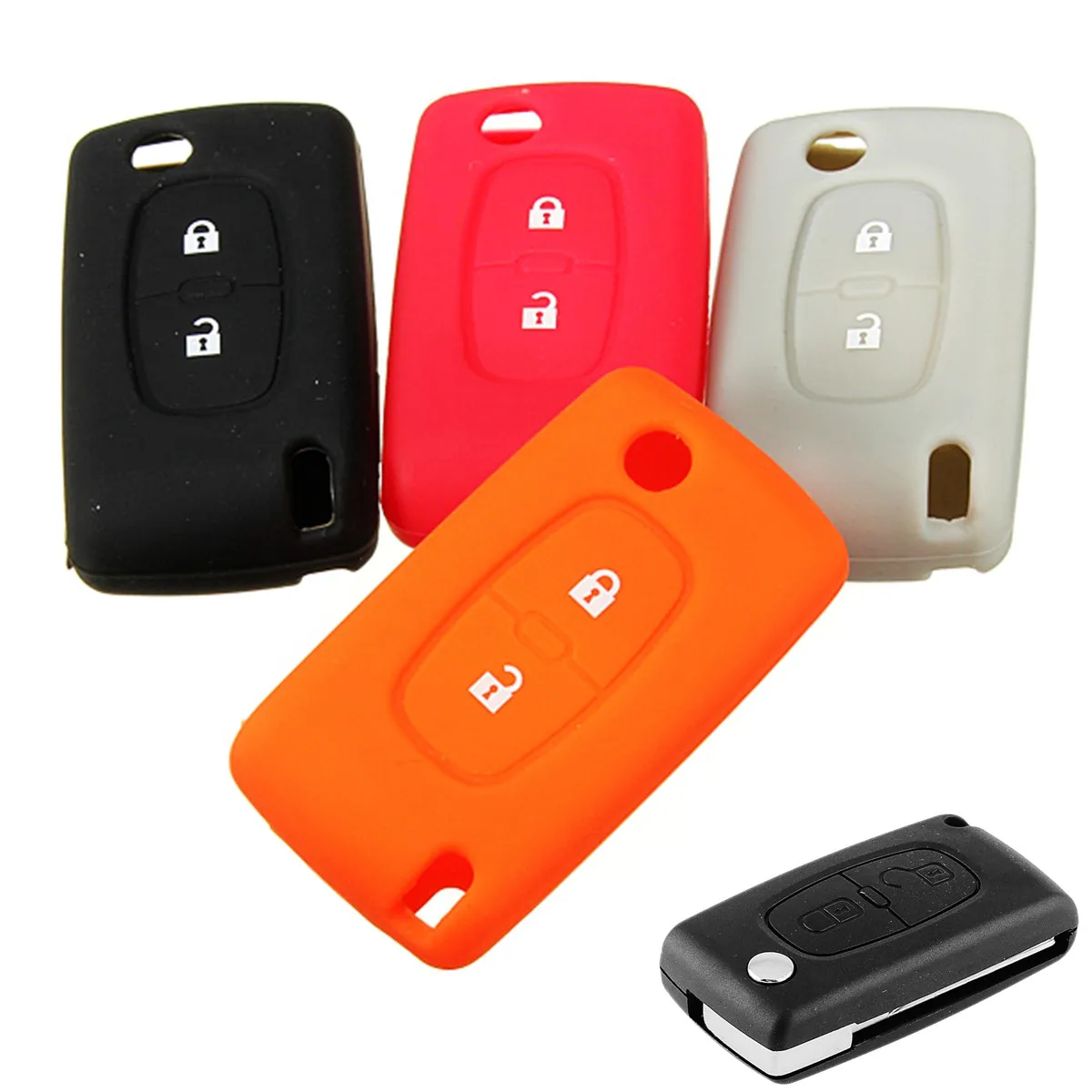 2 button Key Fob Case Holder Cover Silicone Key Case for Peugeot 207 307 308 Car Flip Key Cover