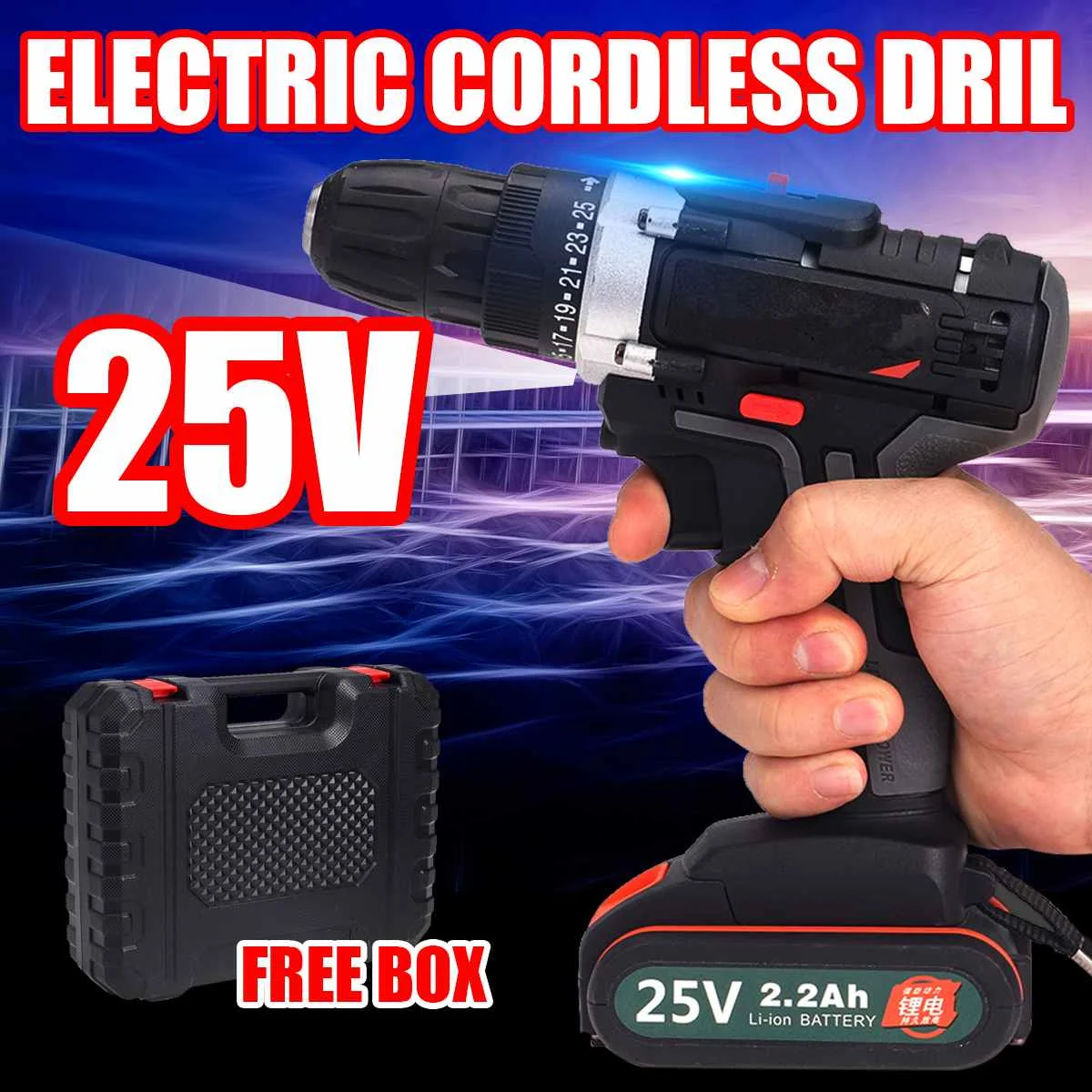 

25V Double Speed Cordless Electric Screwdriver Rechargeable 1 or 2 Batteries 3/8'' Driver Impact Drill Install Power Tools