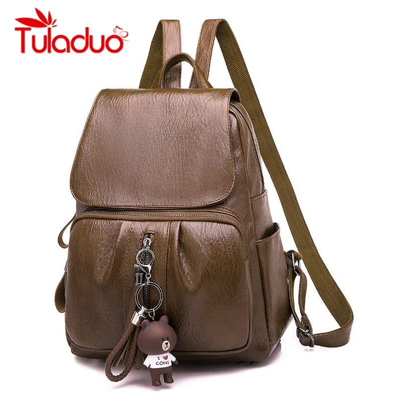 

2018 Women Leather Backpacks Vintage Female Shoulder Bag Sac a Dos Travel Ladies Bagpack Mochilas School Bags For Girls Preppy