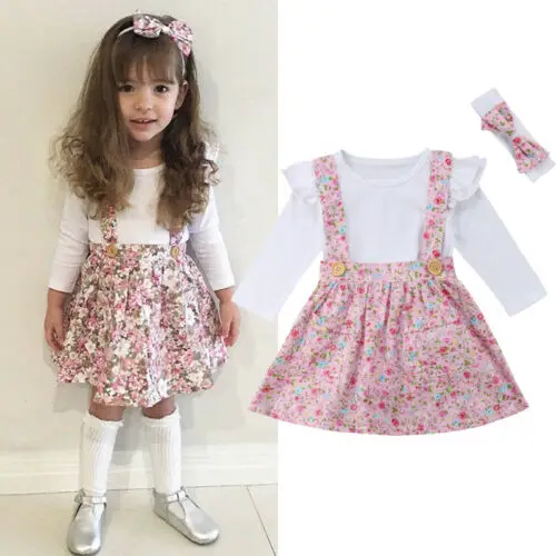 

Princess Newborn Baby Girl Top Floral Bib Strap Tutu Dress 3Pcs Party Clothes