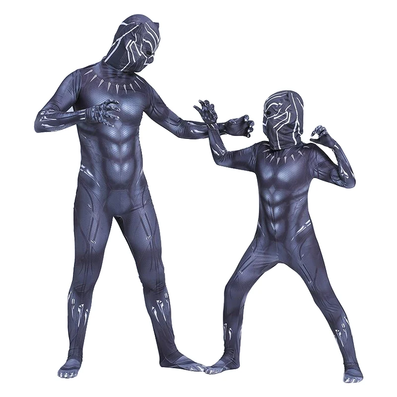 Cena Dzieci czarna pantera kostium chłopiec dorosłych mężczyzn czarna pantera dzieci przebranie na karnawał kombinezon body kostium na halloween dla dzieci