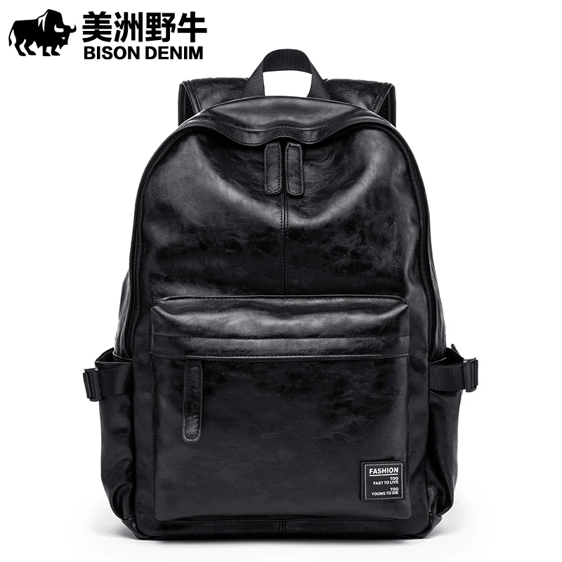 

BISON DENIM Korean Style Leather Men Leisure Travel Backpack Fashion School Bag Teenage 15 inch Laptop Backpacks N2828-1