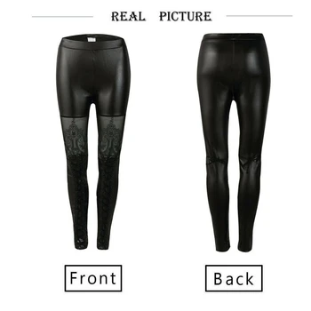 

Fashion Women Wet Look Stretchy Pants Faux Leather Skinny Black Lace Leggings Pencil Pants Trousers Bottoms