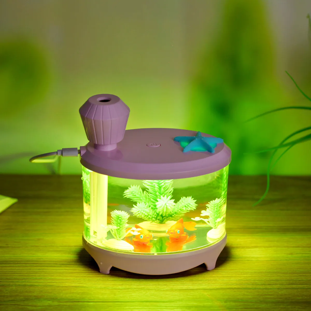 

LED Light 5V USB Fish Tank Shaped Humidifier Air Diffuser Purifier Aroma Mist Maker for Bedroom Study Office Living Room Colors