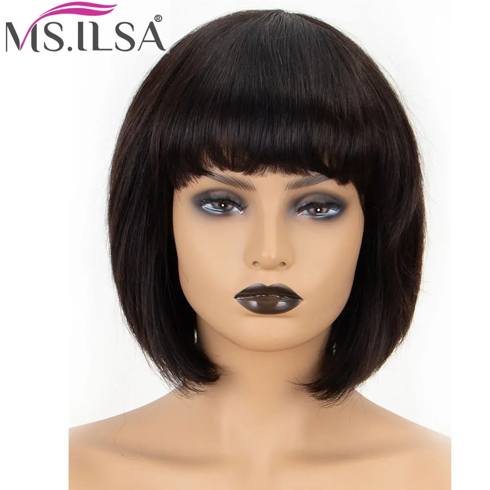 

10 Inch Short Bob Straight Wig Remy Brazilian Wig Human Hair Wigs 130% Density Natural Color For Women MS.ILSA
