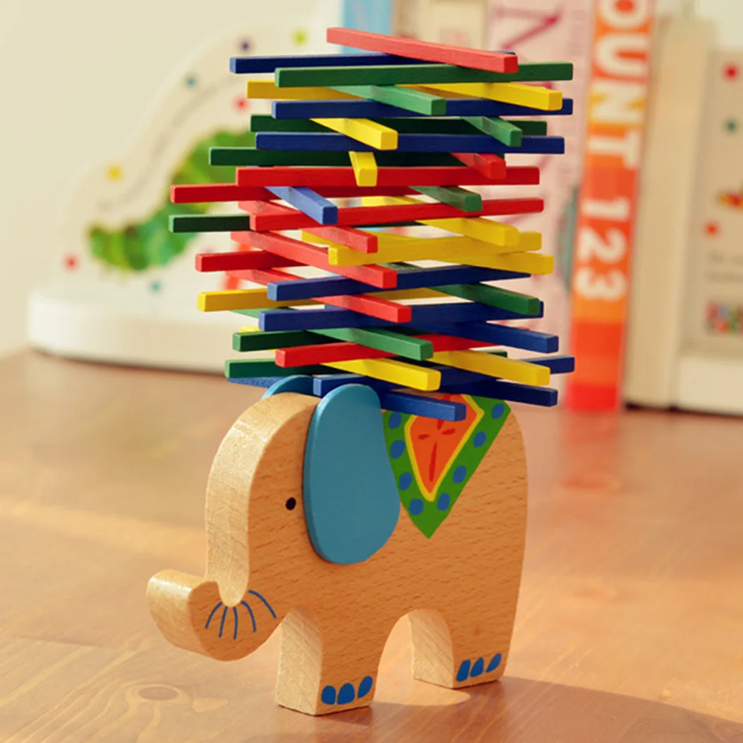

Construction Toys Elephant Balance Game Montessori Blocks Baby Wooden Toy Educational Balancing Blocks Building Blocks Gift