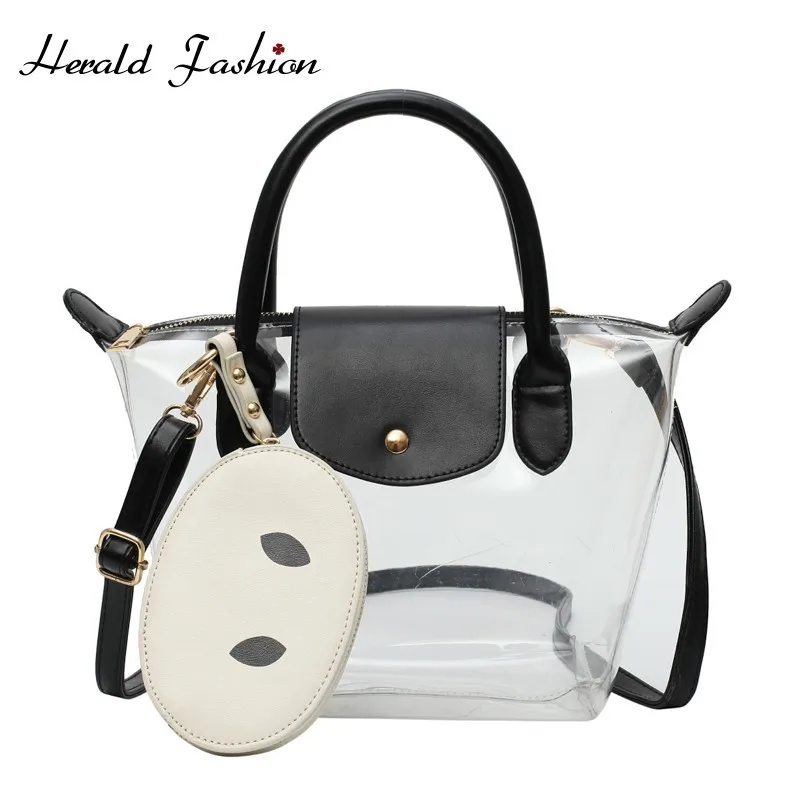 

Herald Fashion Transparent Plastic Handbags For Women Summer Beach Clear Bag Large Female Shoulder Bag Waterproof Shopping Bags