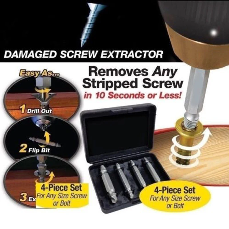 

4x Steel Broken Speed Out Damaged Screw Extractor Drill Bit Remover Guide Kit