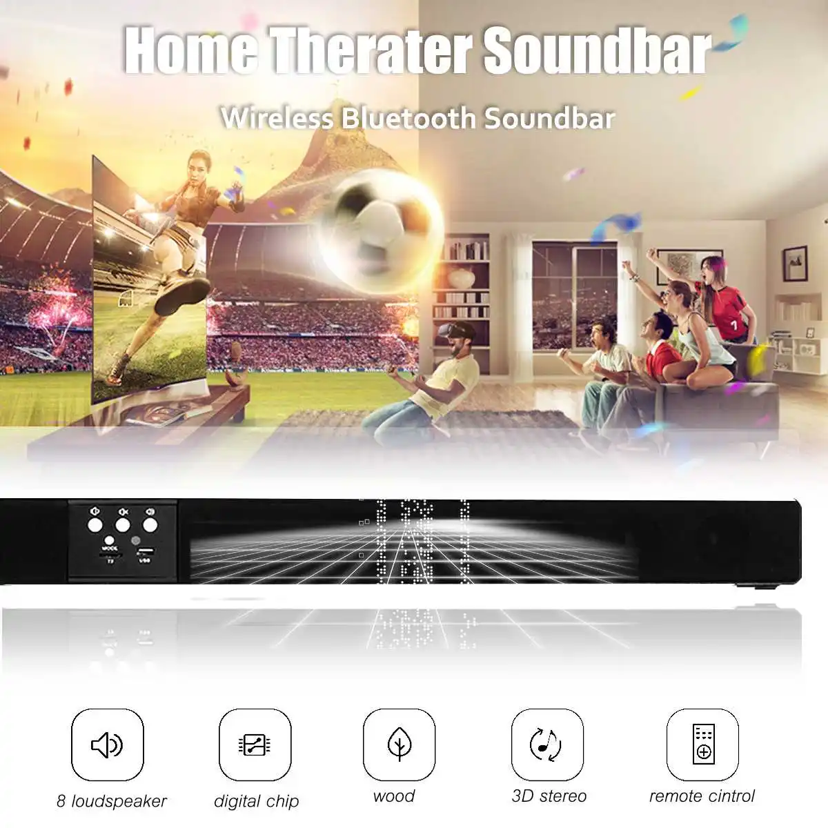 

Wireless bluetooth Soundbar Speaker 4 Horn HIFI 5.1 Sound Bar Virtual Surround Sound Full-range Speaker Remote Home TV Theater