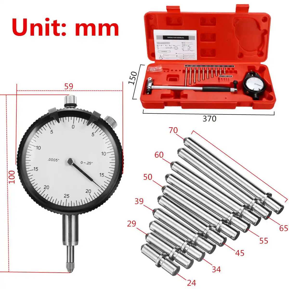 

Engine Cylinder 2-4" Grad 0.0005" Dial Bore Gauge Measuring Indicator Resolution