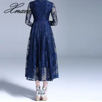 

Lace Evening Party Dress New Brand 2020 Autumn Fashion England Style Big Swing A-line Women Long Dresses