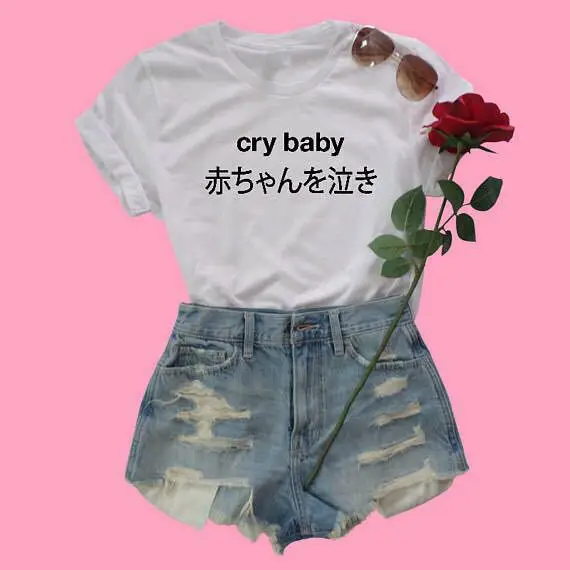 

Cry Baby Letter Print Wome Short Sleeve T Shirts Japanese Tshirt Women Plus Size Woman Clothes Punk Streetwear Aesthetic Tops