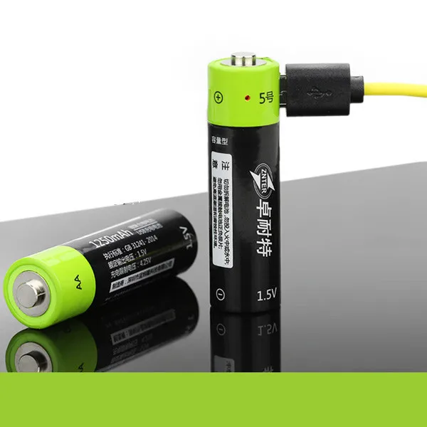 ZNTER 4 шт 1 5 V 1250mAh USB перезаряжаемая AA Li Po батарея быстрая зарядка литий полимерная