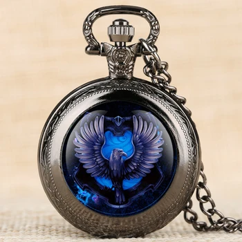 

Quartz Pocket Watch Bule Eagle Pattern Pocket Watches Creative Decorations Retro Necklace Pocket Pendant Clock for Men Women