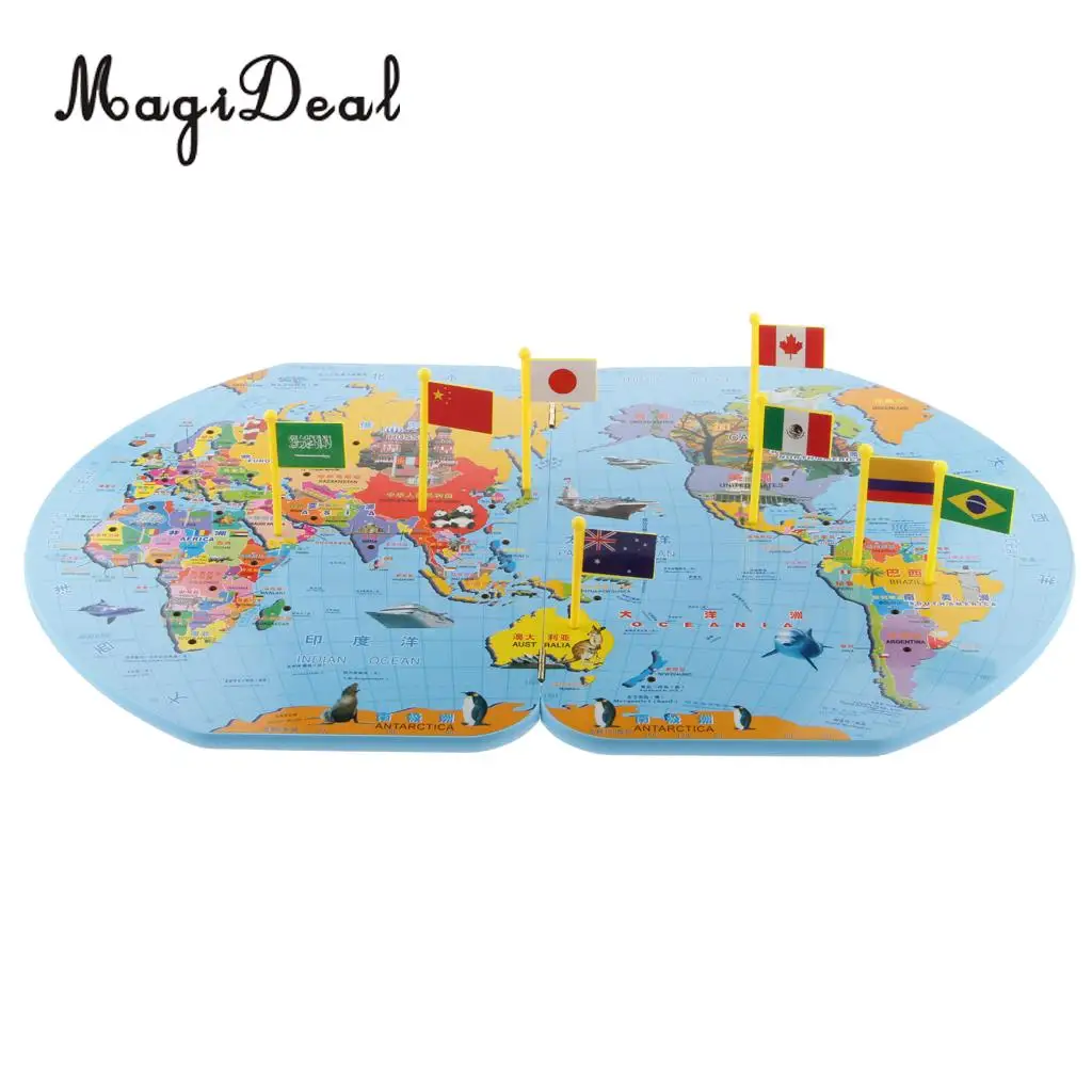 MagiDeal Wooden World Map and 36 Flags Matching Puzzle Geography for ...