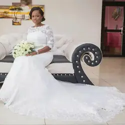 2019 последние африканские Половина рукава Русалка свадебное платье с пояса развертки поезд кружево Свадебные платья
