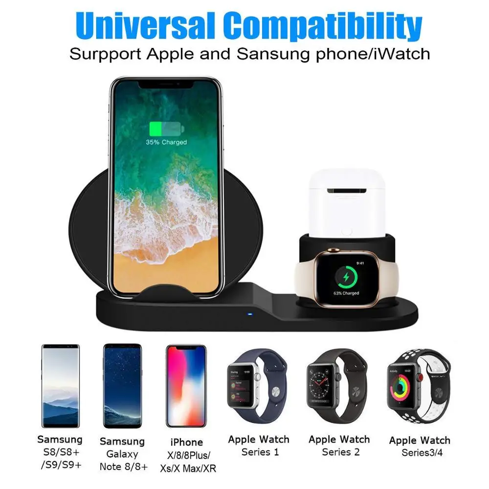 

Wireless Charger 3 In 1 Wireless Charging Stand For Apple Watch,charging Station For Airpods,fast Wireless Charger Dock (black)