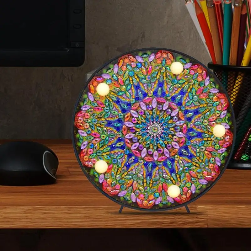 DIY LED Алмазная картина Мандала полная специальная форма дрель Ночная лампа набор