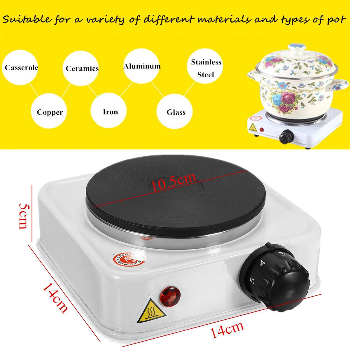 

Electric Stove Hot Plate Burner 500W 110-240V 50/60Hz Portable Warmer Coffee Tea Heater Cooktop Durable Stainless Steel EU Plug