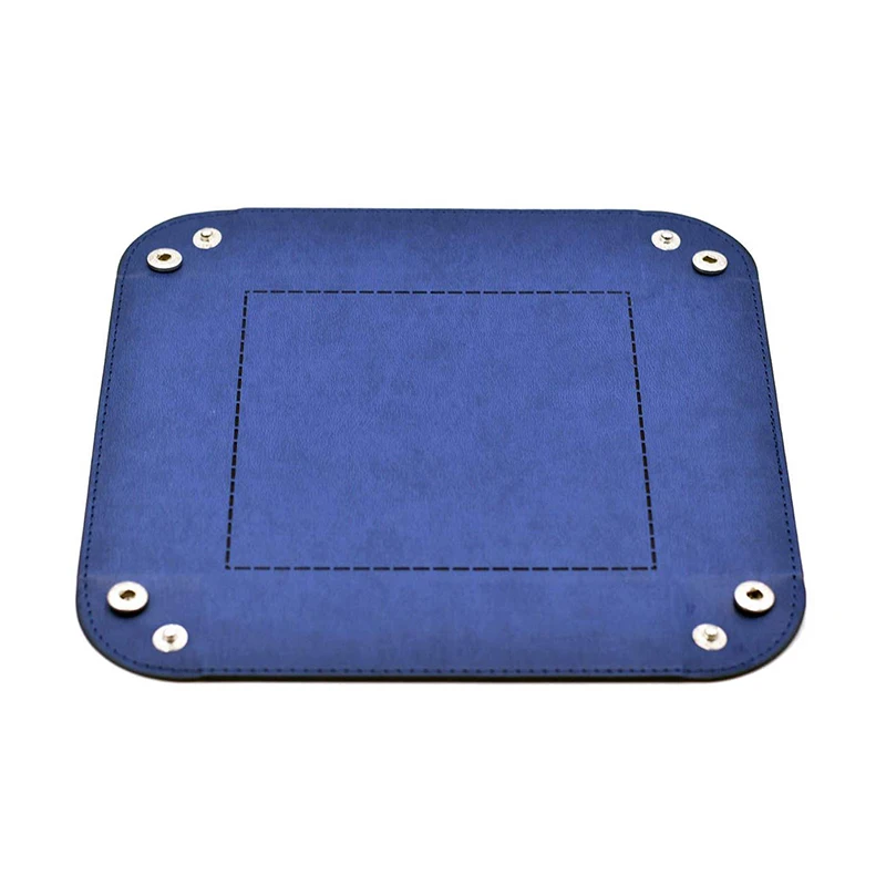 Hot Sales Blue Dice Tray Desktop Tabletop Foldable PU Leather Dice Storage Box For Dice Table Games