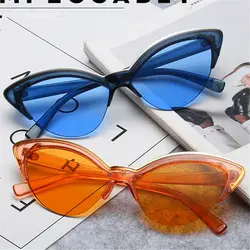 XojoX Для женщин Cat Eye солнцезащитные очки дамы модные очки UV400 бренд Disegner полукадр солнцезащитные очки желтые очки для женщин